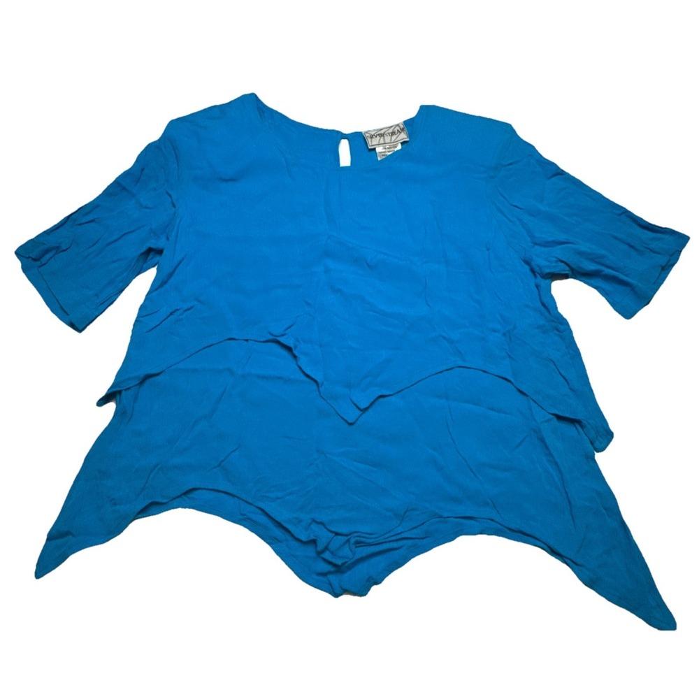 Silver Stream Womens‎ Blue Rayon Layered Handkerchief Hem Blouse Top Size M